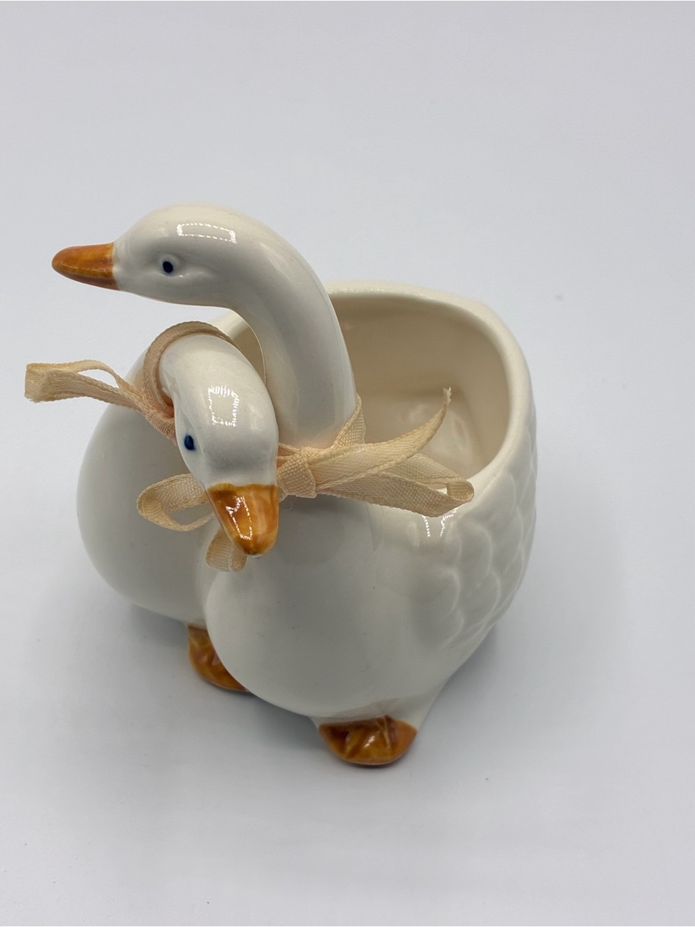 Vintage Hugging Geese Trinket Dish Mini Planter Duck Cottagecore